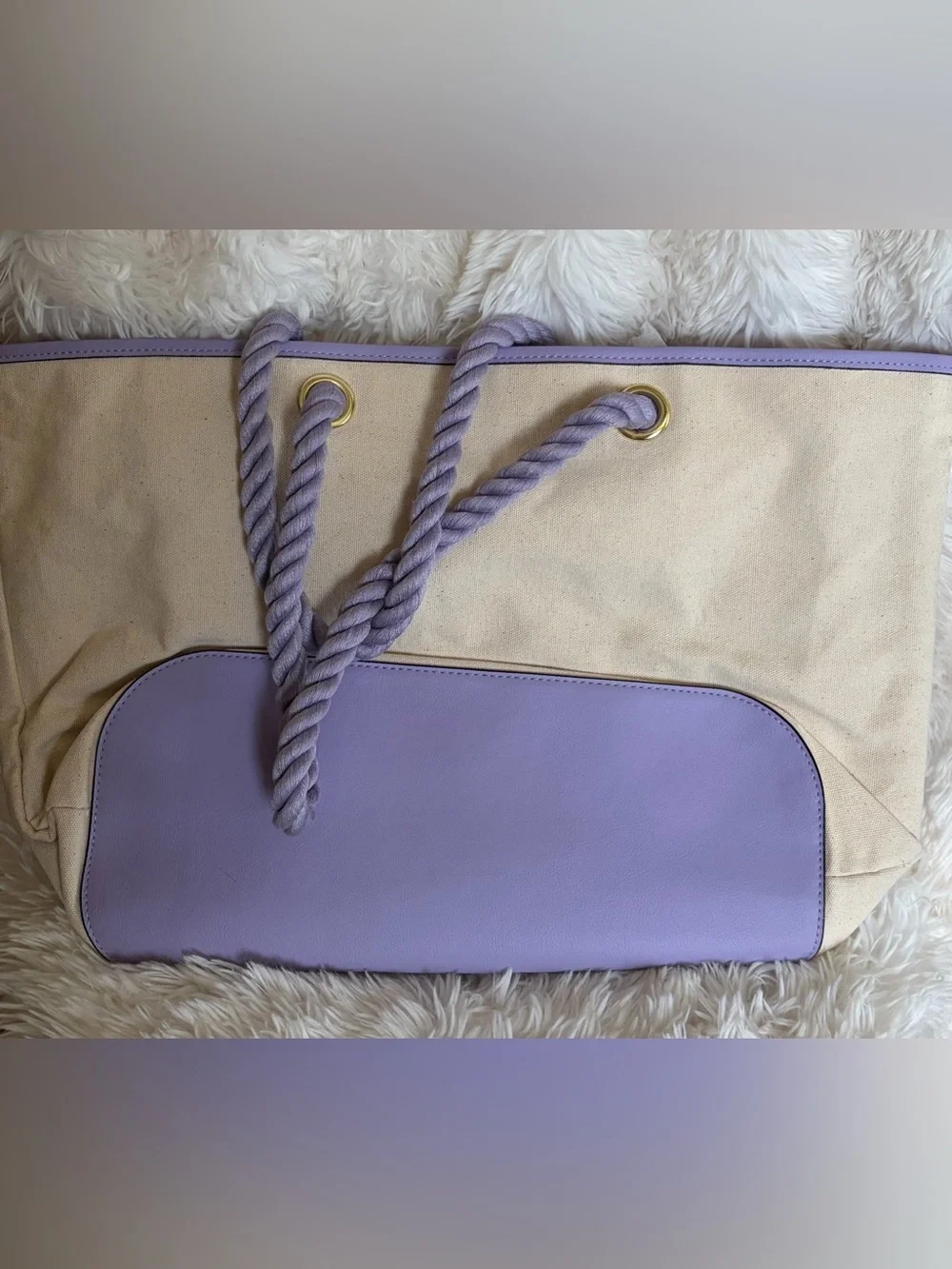 Victoria's Secret Cream and Lavender Canvas Tote Bag